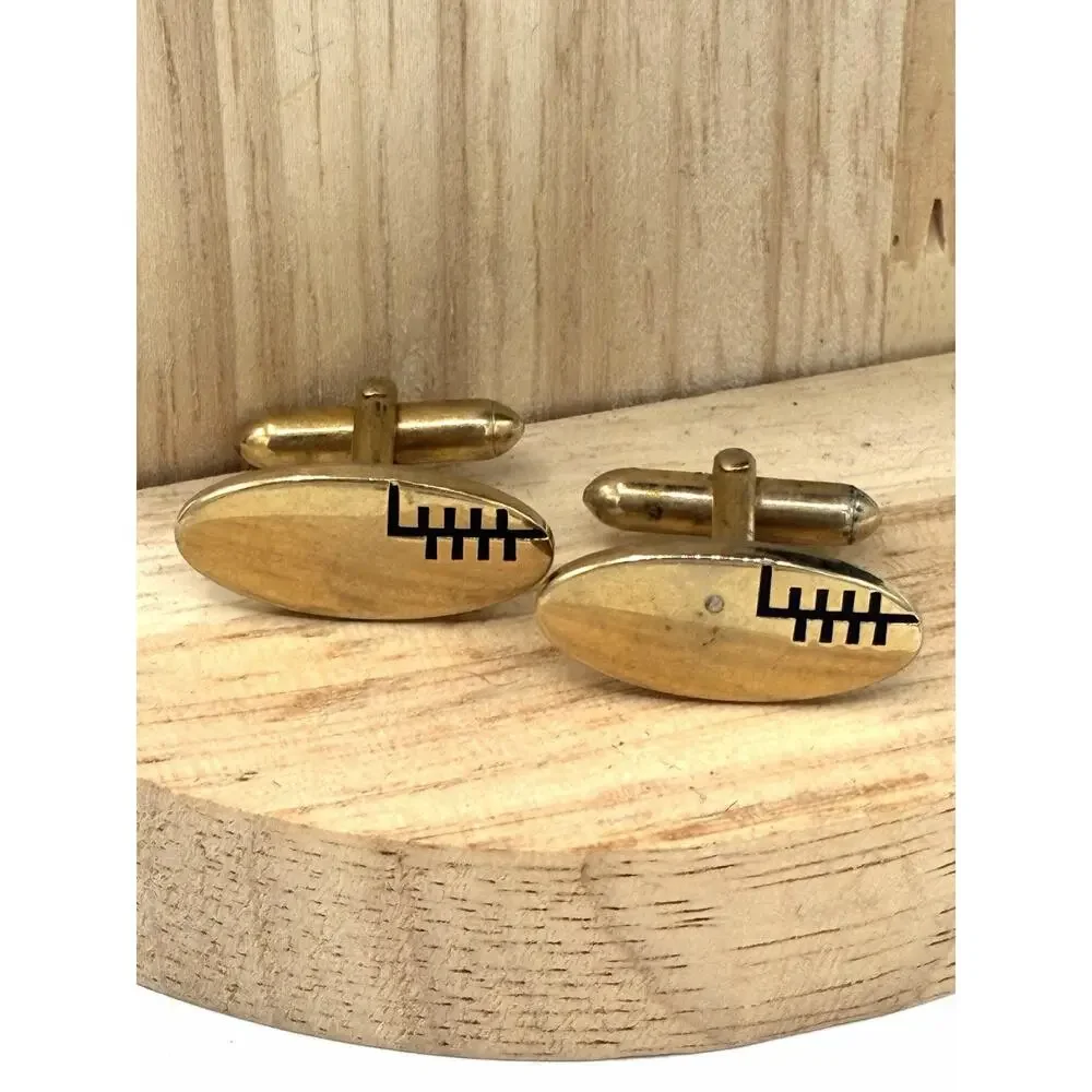 Vintage Swank Cufflinks Gold Tone Football Novelty Sports Mid Century Men